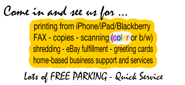 come in and see us for FAX/copy/scanning service or print from your iphone or blackberry.We also do shredding,Ebay Fullfillment and a full range of home business support service. Plenty of free parking. Box Brothers Los Feliz store is open 7 days a week
